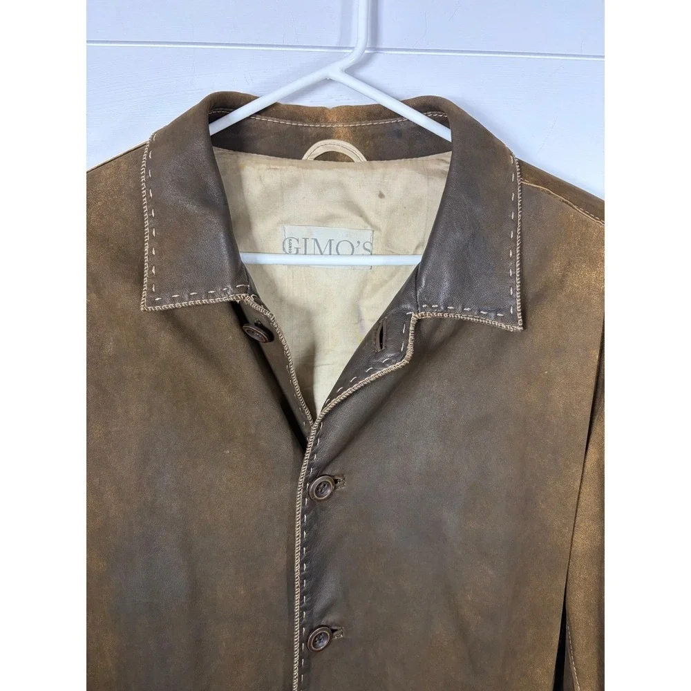 Vintage Gimo's‎ Leather Jacket Lightweight US L 44 Brown Distressed Italy READ